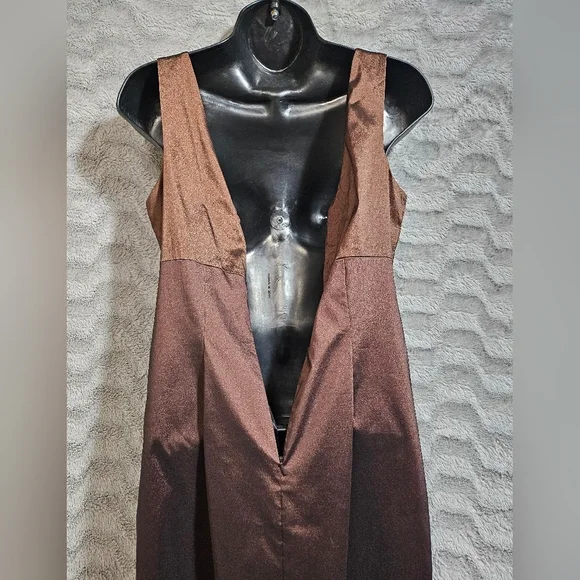 David Meister Brown Copper Bronze Cocktail Dress Beaded 6 - Picture 6 of 16